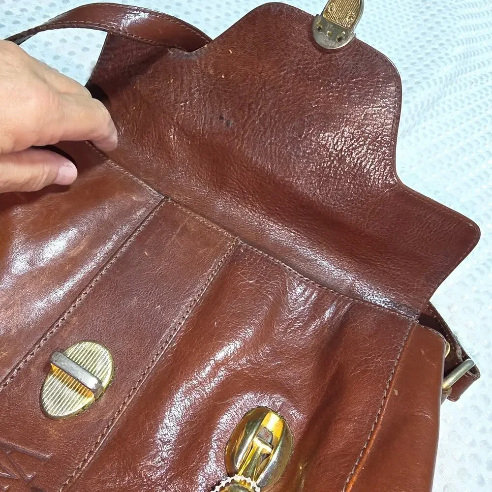 VINTAGE VALENTINA LEATHER SATCHEL BAG WITH CROSSBODY STRAP